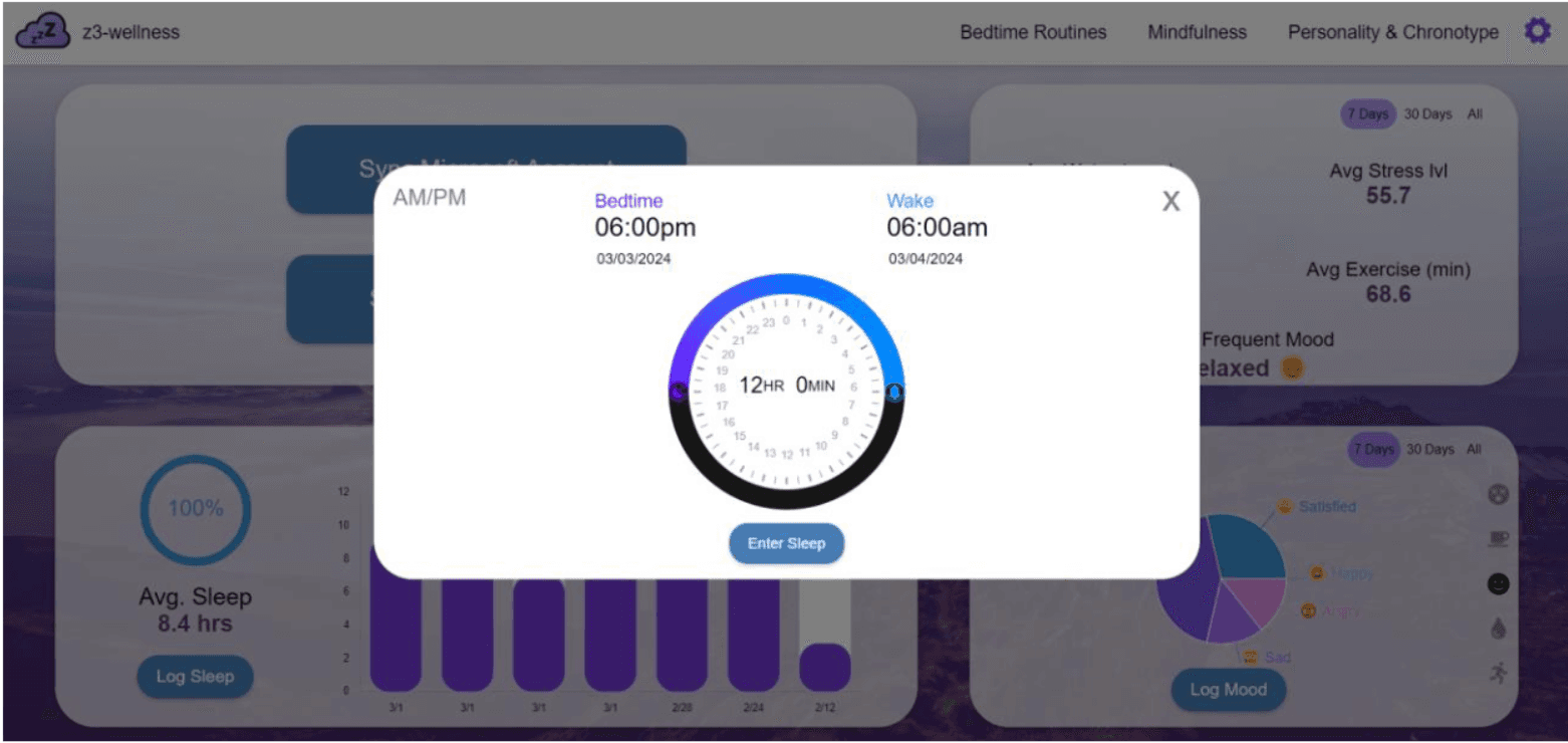 Screenshot of the Z3 Wellness App